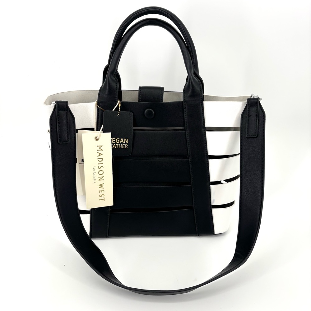 Madison West Tote Bag Black White Inner Pouch NWT